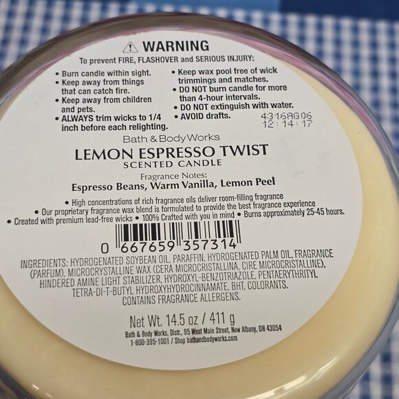 BBW Lemon Espresso Twist Soy Wax Blend Large 3 Wick Candle - Picture 2 of 2